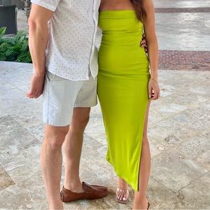 Hello Molly dress w/ high slit (I’m 5’4” and it came up just below thigh)